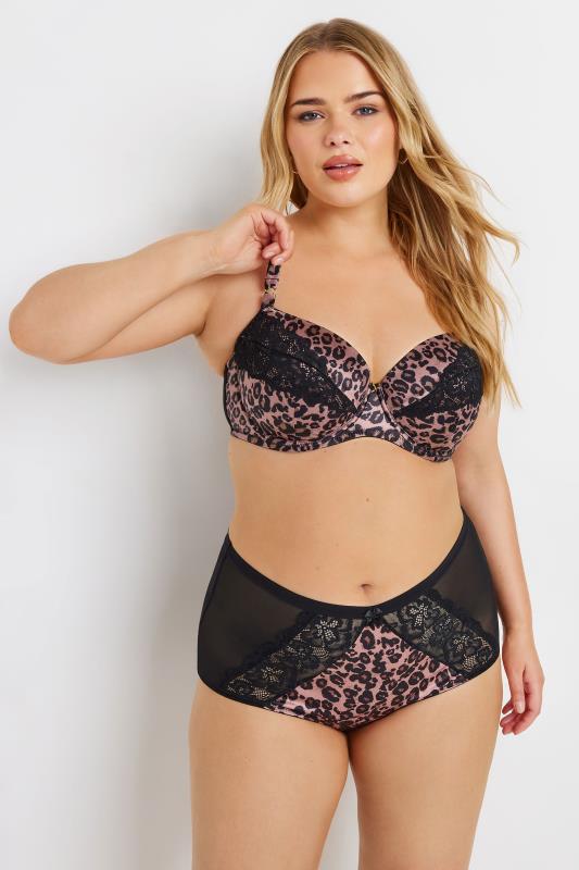 YOURS Curve Natural Brown Leopard Print Satin Briefs 3 YOURS Curve Natural Brown Leopard Print Satin Briefs