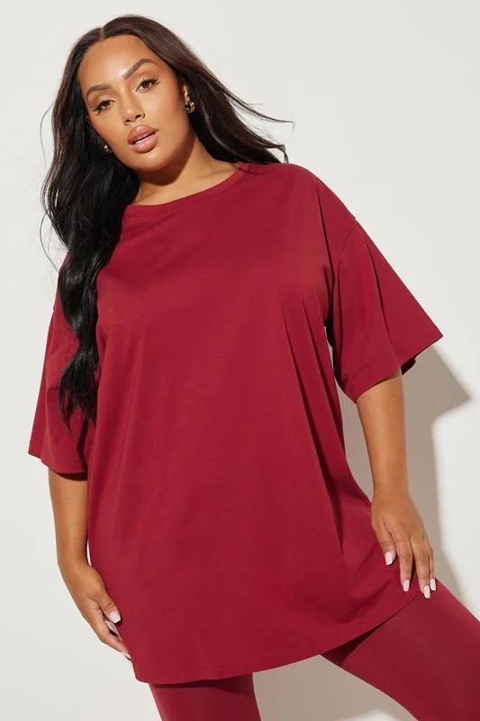 YOURS Curve Berry Red Relaxed Longline T-Shirt
