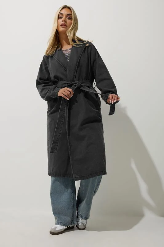 LIMITED COLLECTION Curve Black Washed Belted Denim Trench Coat