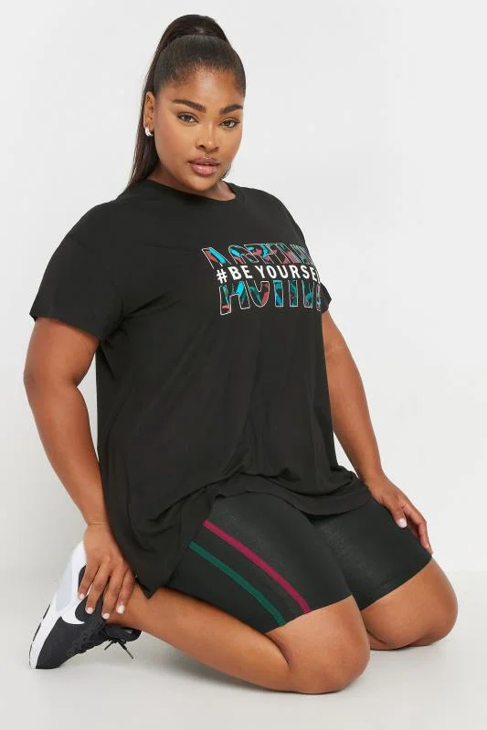 YOURS ACTIVE Curve Black Side Stripe Stretch Shorts