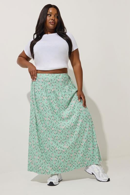 LIMITED COLLECTION Curve Green Ditsy Floral Maxi Skirt
