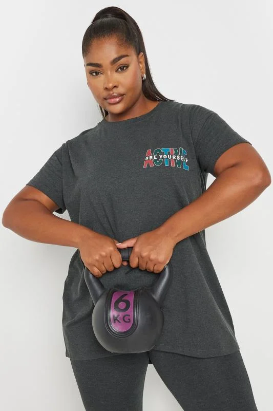 YOURS ACTIVE Curve Grey'Be Yourself' Slogan Print Top