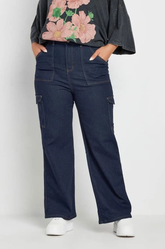 YOURS Curve Blue Cargo Pocket Straight Leg Jeans
