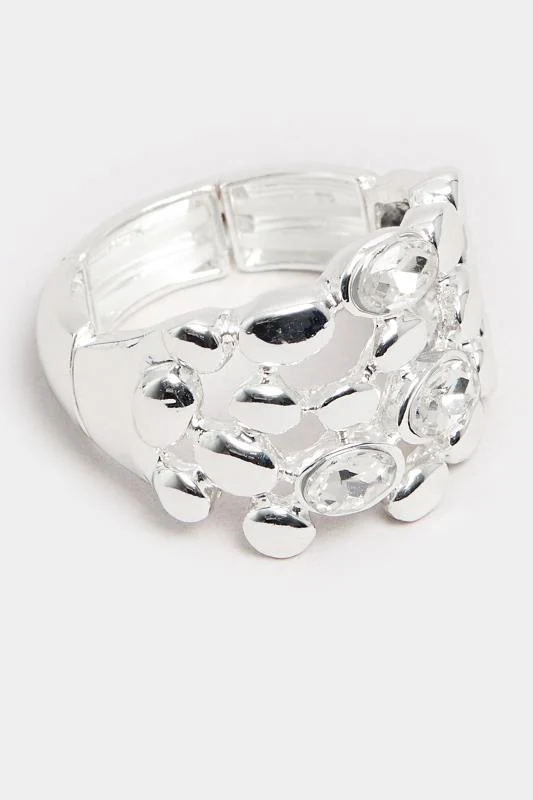 Silver Tone Diamante Bubble Stretch Ring 3 Silver Tone Diamante Bubble Stretch Ring