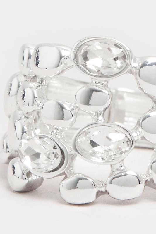 Silver Tone Diamante Bubble Stretch Ring 4 Silver Tone Diamante Bubble Stretch Ring