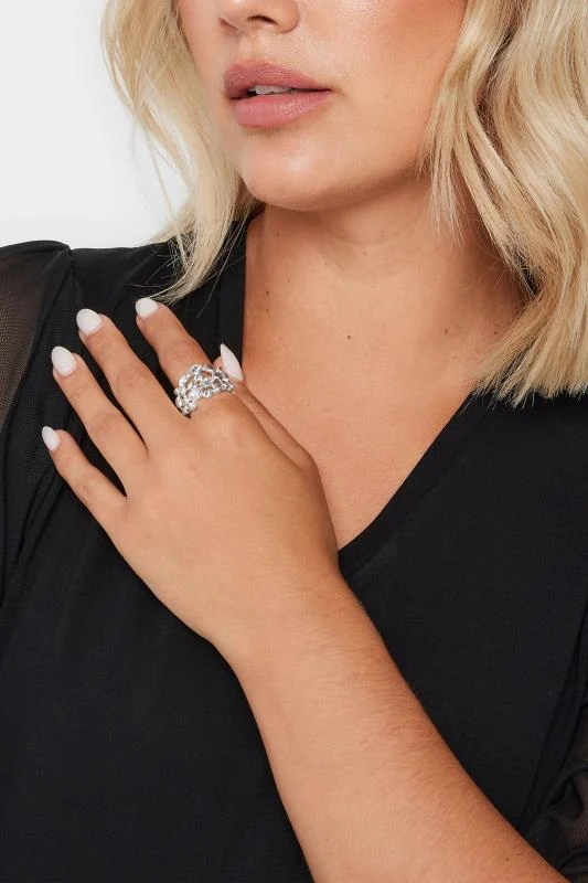 Silver Tone Diamante Bubble Stretch Ring