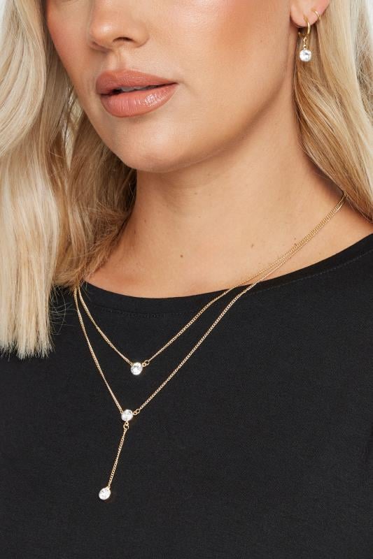 Gold Tone Diamante Drop Layered Jewellery Set