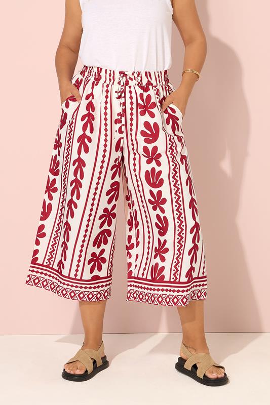 YOURS Curve Red Aztec Leaf Midaxi Culottes