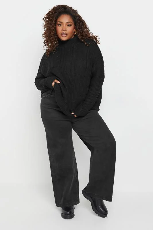YOURS Curve Black Oversized Cable Knit Jumper 3 YOURS Curve Black Oversized Cable Knit Jumper