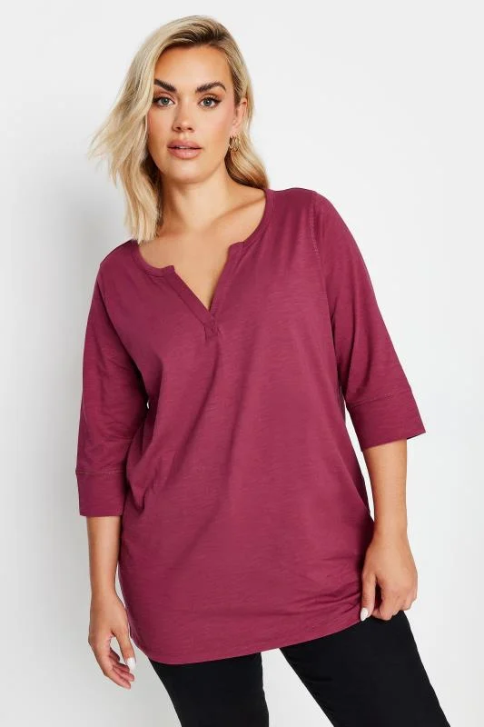 YOURS Curve Burgundy Red Notch Neck Top
