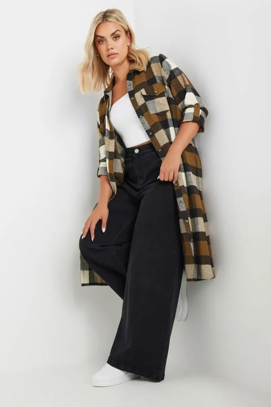 YOURS Curve Brown Longline Check Shirt
