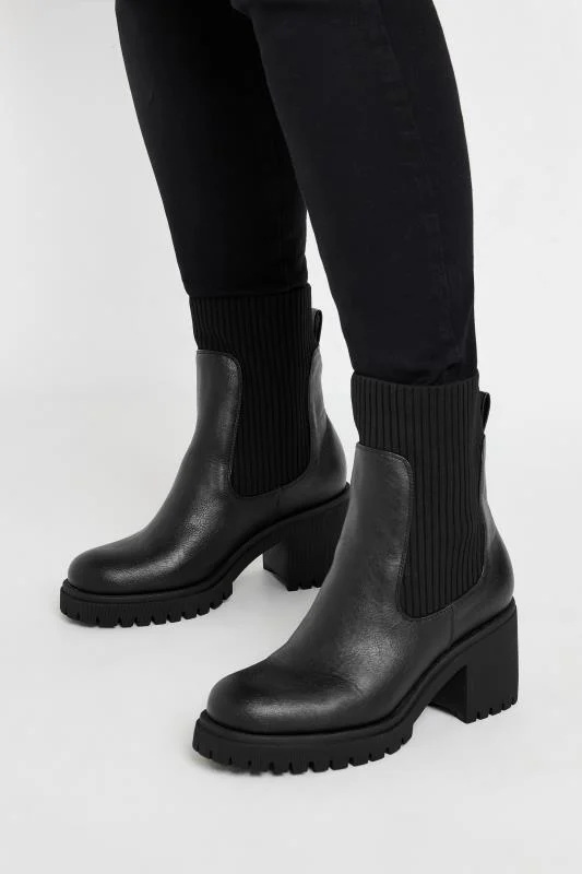 Black Faux Leather Sock Chelsea Boots In Extra Wide EEE Fit