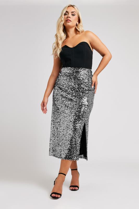 YOURS LONDON Curve Silver Sequin Embellished Maxi Skirt 4 YOURS LONDON Curve Silver Sequin Embellished Maxi Skirt