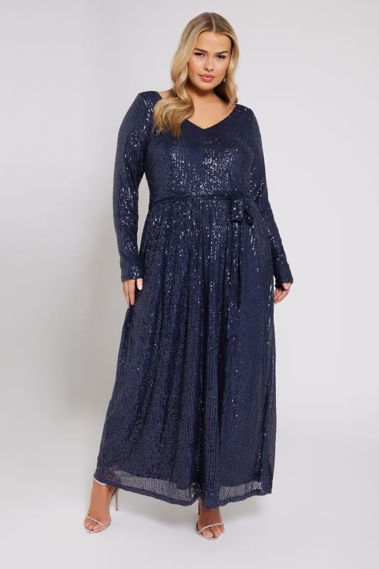YOURS LONDON Curve Navy Blue Sequin Maxi Dress