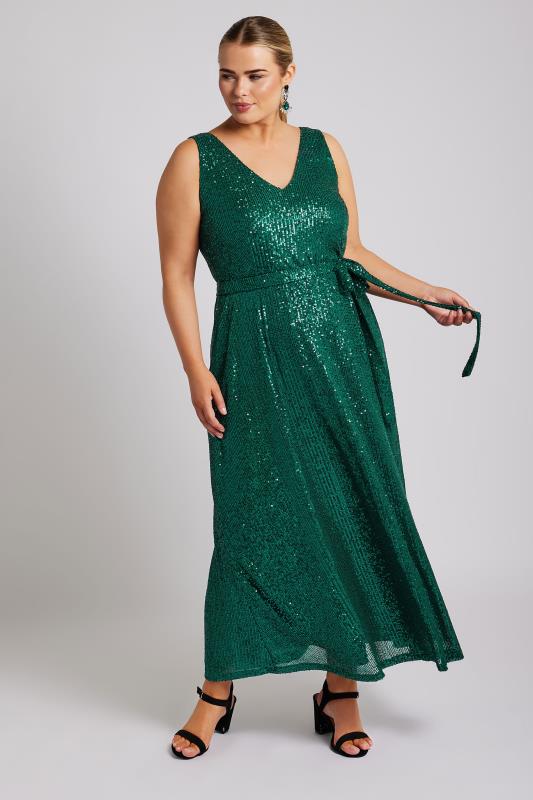 YOURS LONDON Curve Green Sequin V-Neck Maxi Dress
