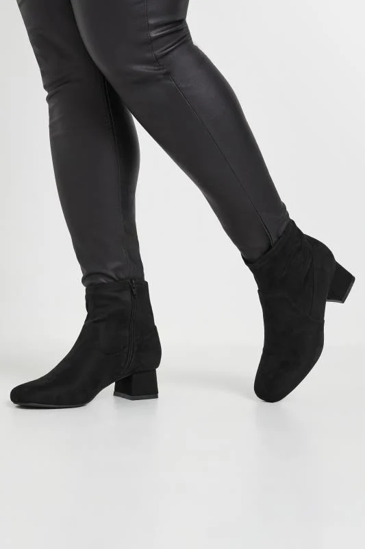 Black Faux Suede Block Heel Boots In Extra Wide EEE Fit