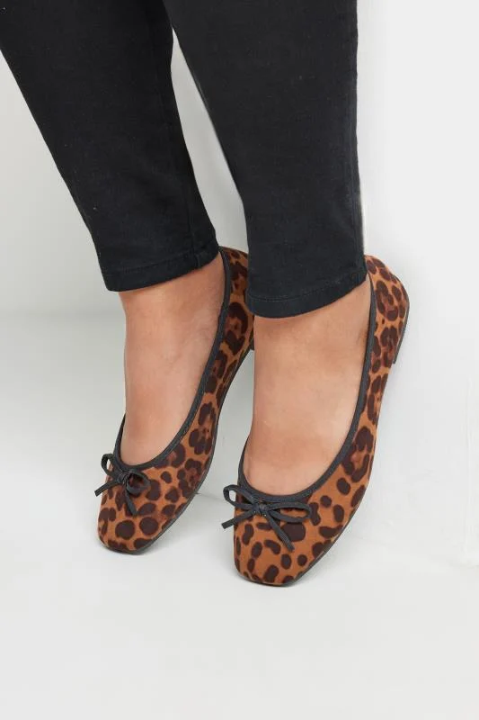 Brown Leopard Print Ballet Pumps In Extra Wide EEE Fit