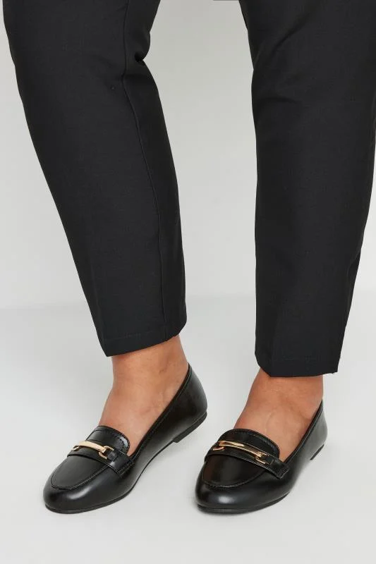 Black Faux Leather Loafers In Extra Wide EEE Fit