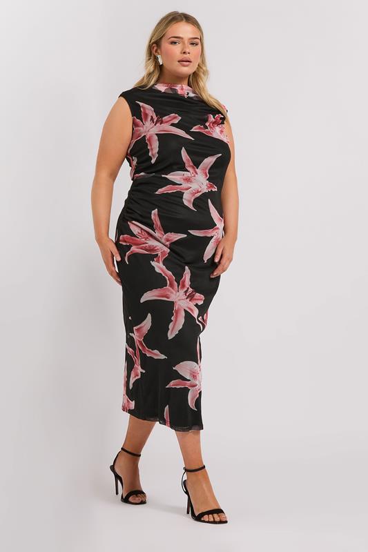 YOURS LONDON Curve Black Floral Print Slash Neck Dress 3 YOURS LONDON Curve Black Floral Print Slash Neck Dress