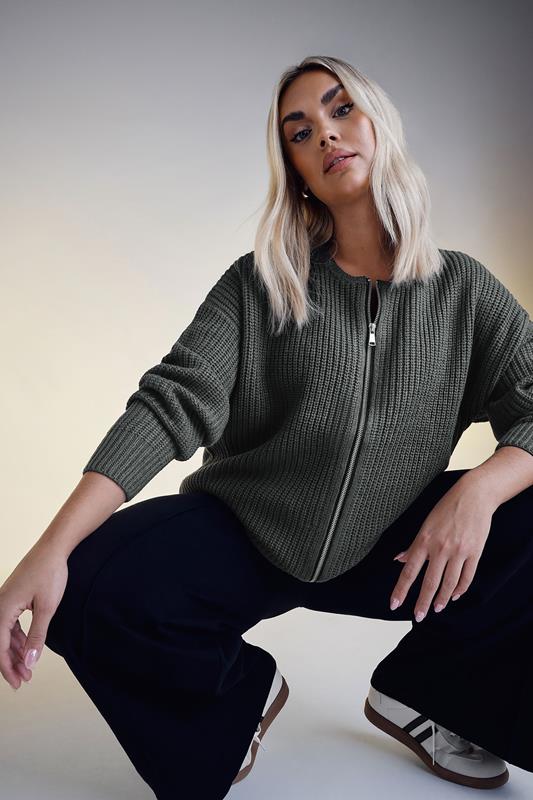 YOURS Curve Charcoal Grey Knitted Bomber Cardigan
