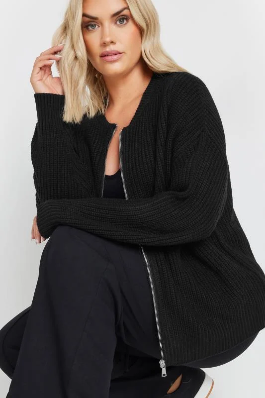 YOURS Curve Black Knitted Bomber Cardigan