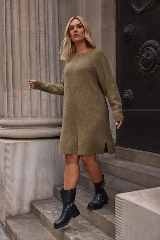 YOURS Curve Brown Knitted Tunic Jumper Dress