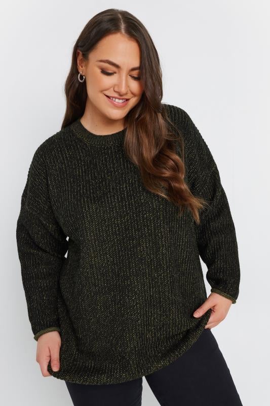 YOURS Curve Black & Green Knitted Jumper