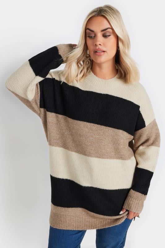 YOURS Curve Cream Colourblock Knitted Jumper