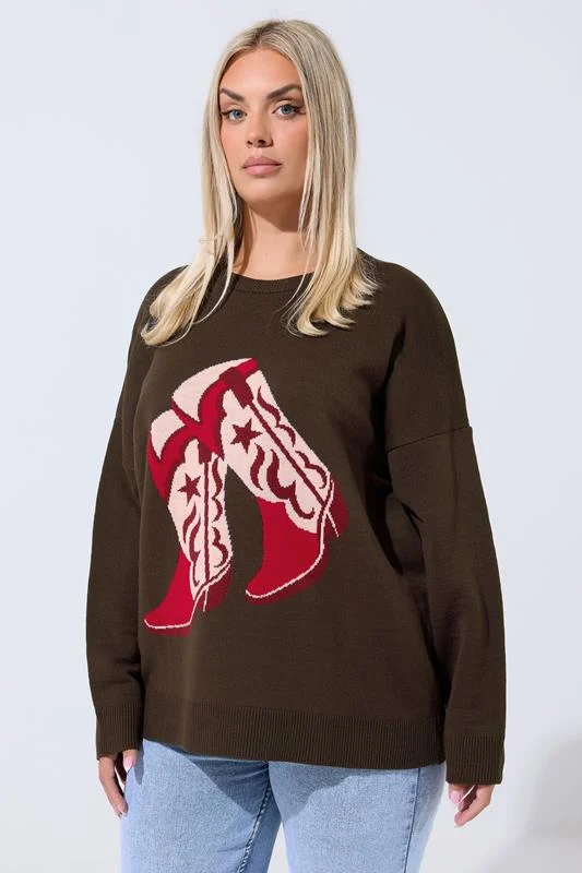 LIMITED COLLECTION Curve Brown Cowboy Boot Knitted Jumper
