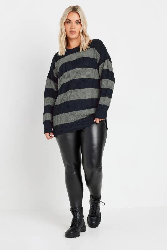 YOURS Curve Navy Blue & Grey Stripe Knitted Jumper 3 YOURS Curve Navy Blue & Grey Stripe Knitted Jumper