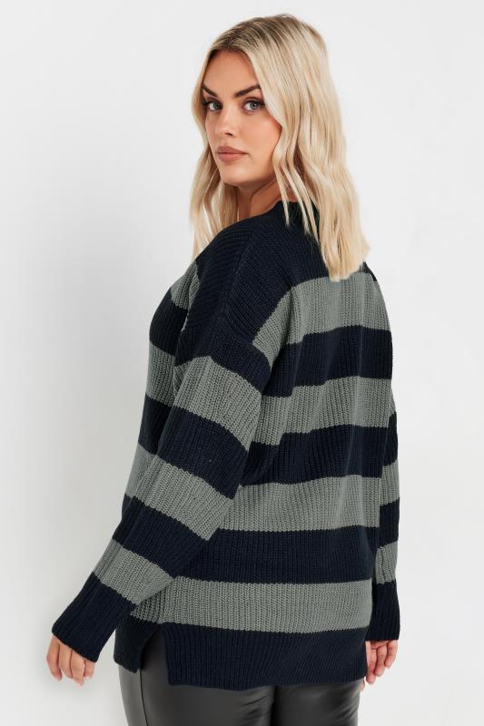 YOURS Curve Navy Blue & Grey Stripe Knitted Jumper 4 YOURS Curve Navy Blue & Grey Stripe Knitted Jumper