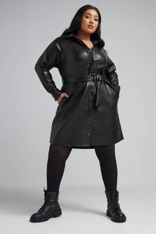 LIMITED COLLECTION Curve Black Faux Leather Shirt Dress