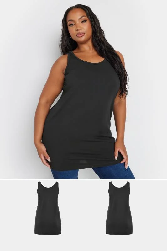 YOURS Curve 2 PACK Black Longline Vest Tops