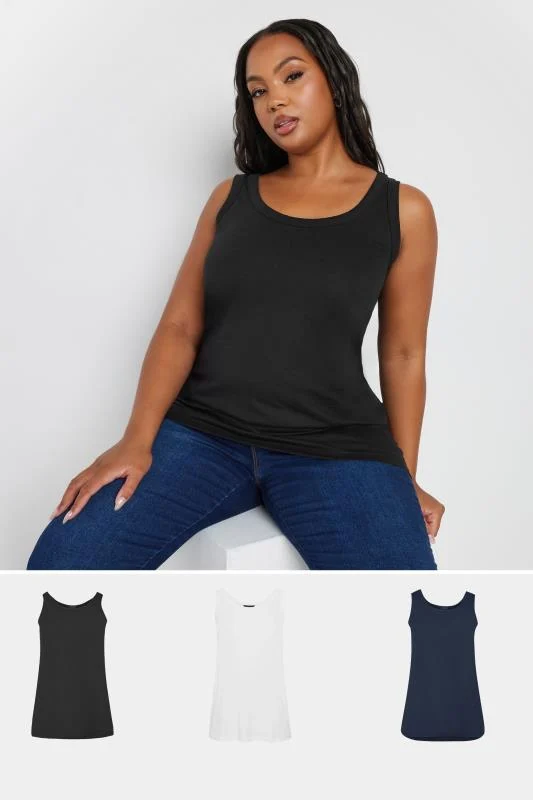 YOURS 3 PACK Curve Navy Blue & Black Core Vest Tops