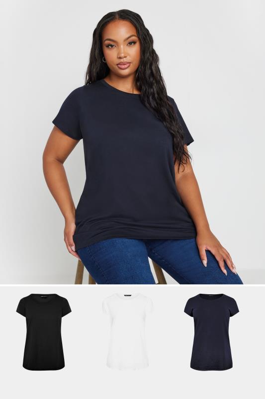 YOURS 3 PACK Curve Navy Blue & Black Core T-Shirts