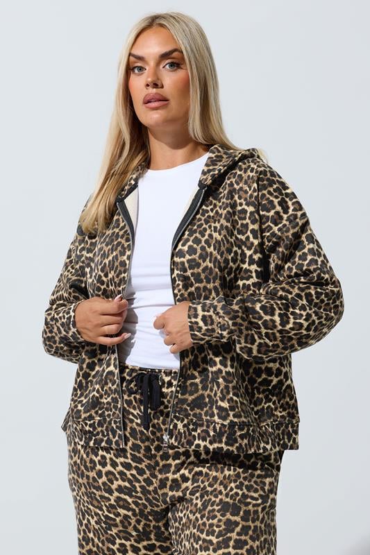 LIMITED COLLECTION Curve Brown Leopard Print Zip Hoodie