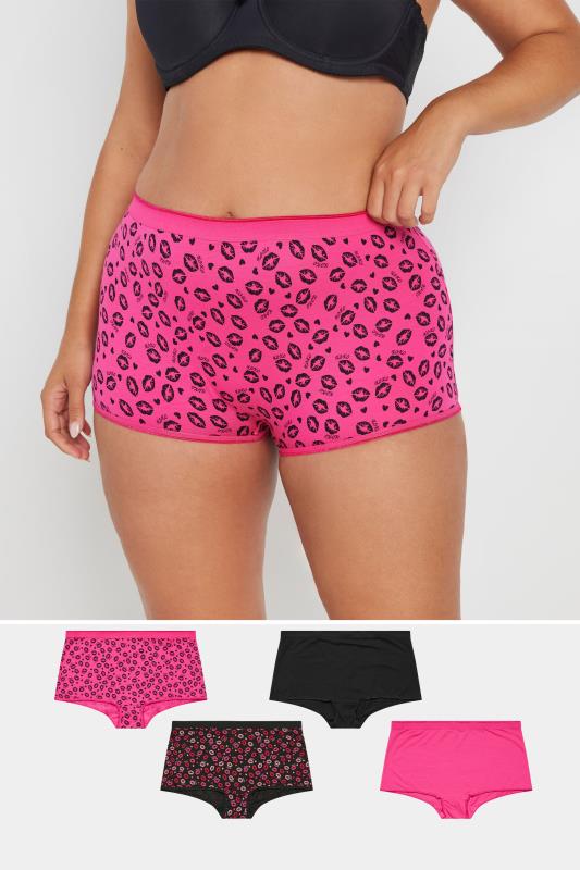 YOURS Curve 5 PACK Pink & Black Kiss Print Shorts 5 YOURS Curve 5 PACK Pink & Black Kiss Print Shorts