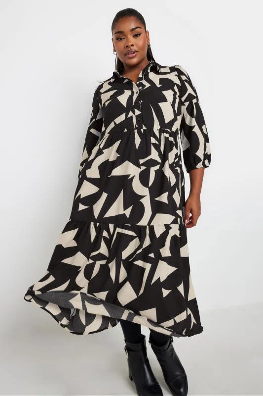 YOURS Curve Black & White Abstract Print Shirt Dress