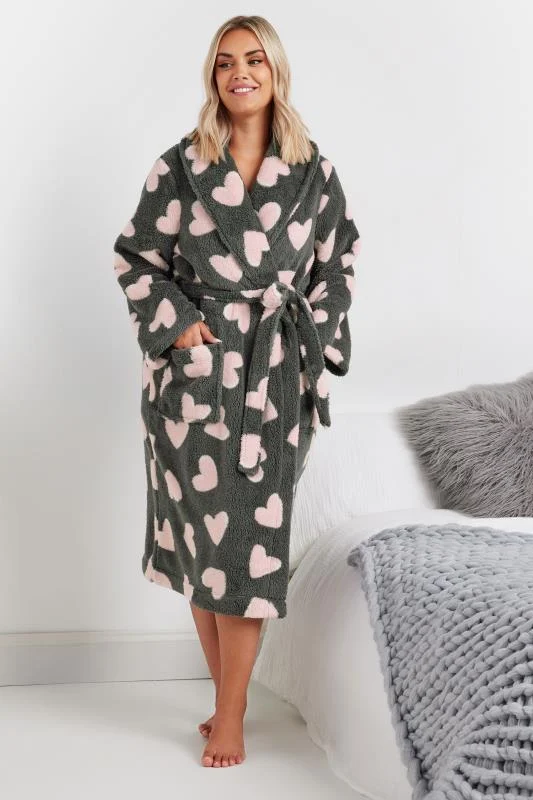 YOURS Curve Grey Love Heart Shawl Collar Dressing Gown