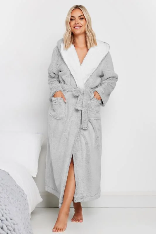 YOURS Curve Grey Contrast Hooded Maxi Dressing Gown