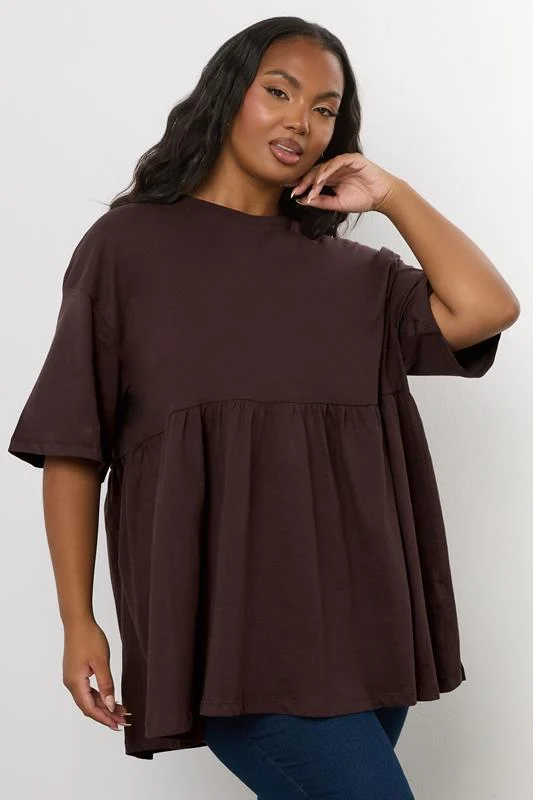 YOURS Curve Chocolate Brown Cotton Peplum Top