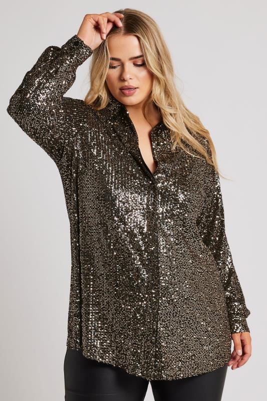 YOURS LONDON Curve Gold Sequin Shirt