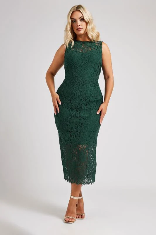 YOURS LONDON Curve Green Lace Midi Shift Dress