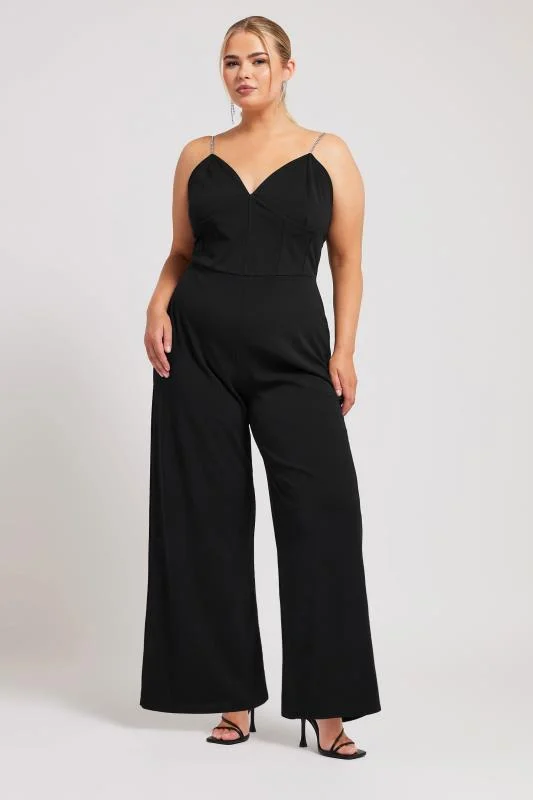 YOURS LONDON Curve Black Diamante Corset Jumpsuit