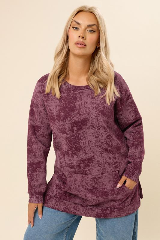 YOURS Curve Red Abstract Print Pocket Sweatshirt