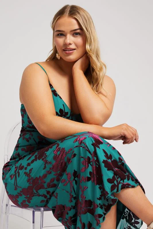 YOURS LONDON Curve Green Velour Floral Midaxi Slip Dress 4 YOURS LONDON Curve Green Velour Floral Midaxi Slip Dress