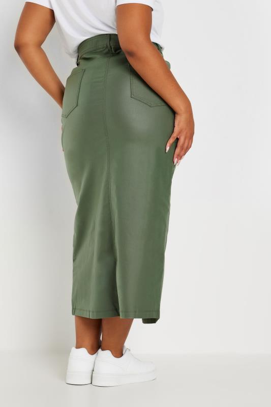 YOURS Curve Khaki Green Coated Split Hem Midaxi Skirt 4 YOURS Curve Khaki Green Coated Split Hem Midaxi Skirt