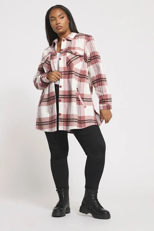 YOURS Curve Pink & White Check Shacket