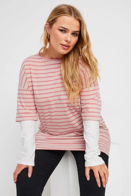 YOURS Curve Pink Stripe Double Layer Top
