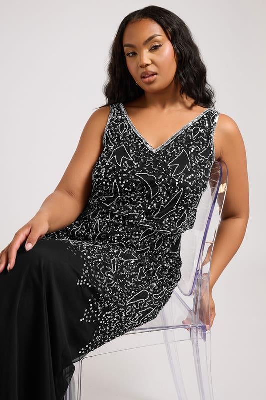 LUXE Curve Black Sequin Embellished Maxi Dress 3 LUXE Curve Black Sequin Embellished Maxi Dress